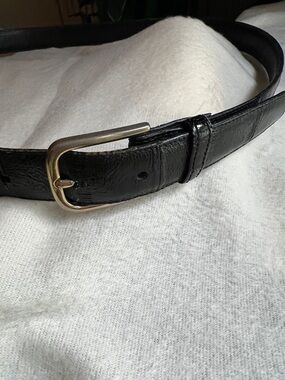 Classic Black Leather Men's Belt with Gold Buckle
